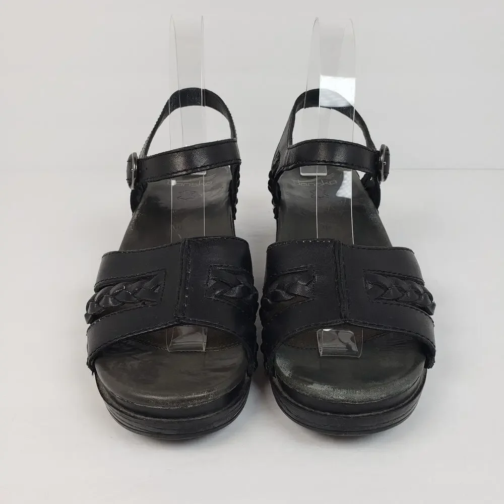 Dansko Sissy Womens Size EU 39 US 8.5-9 Black Leather Braided Slingback Sandals